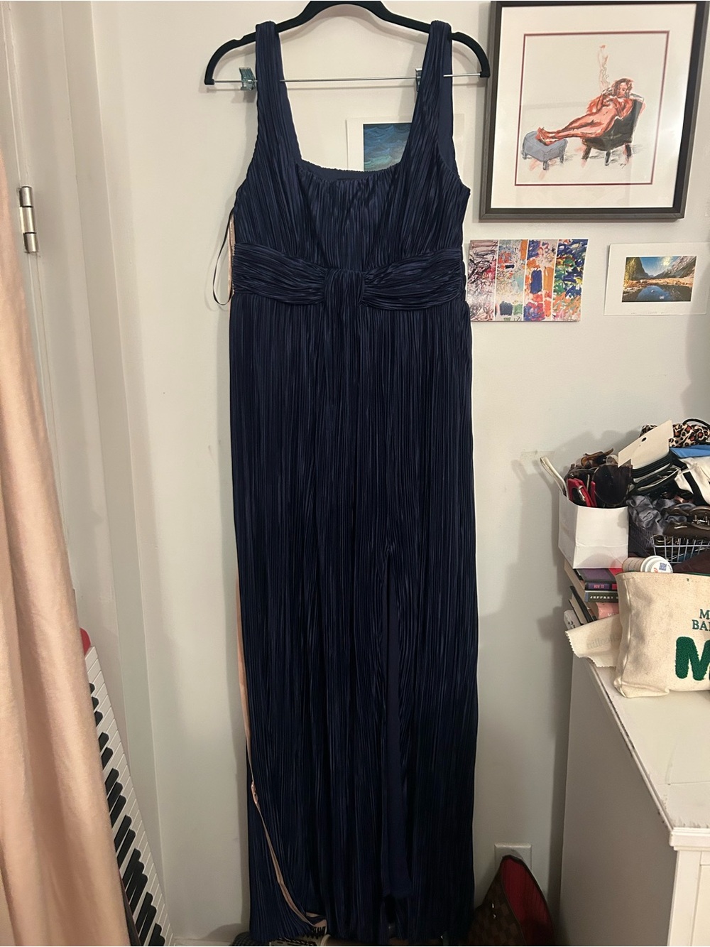 Lulu's Navy Blue Pleated Maxi Dress with Wide Straps